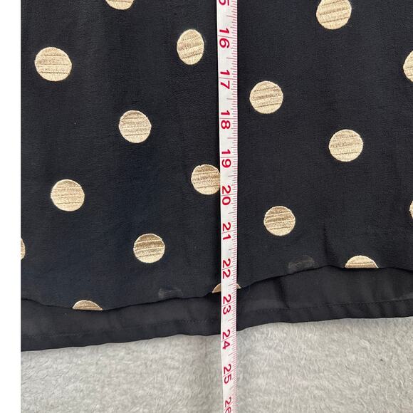 Kate Spade Pullover Silk Blouse Embroidered Polka Dots Black Tan Size 0 Designer - Picture 5 of 8